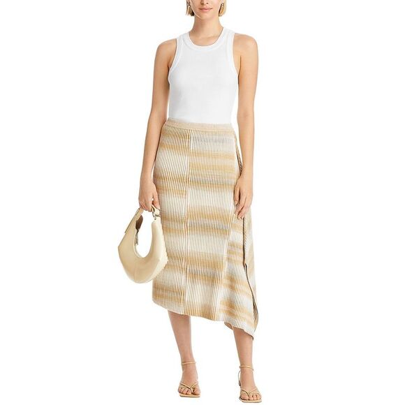 Jonathan Simkhai Womens Caelan Asymmetrical Ribbed Skirt X-Small Sand Multi NWT